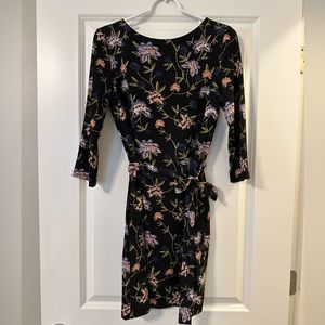 H&M Black Floral 3/4 Sleeve Dress, Size 8, Pockets